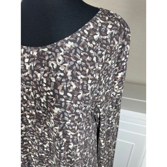 Garnet Hill Pocket Detail Trapeze Dress Long Sleeve Brown Abstract Print Size L - Picture 5 of 13